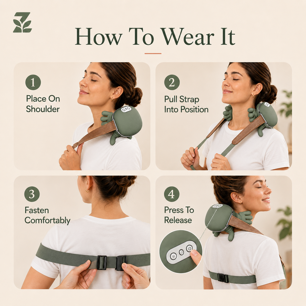 How to wear the Zedanova cordless neck and shoulder massager