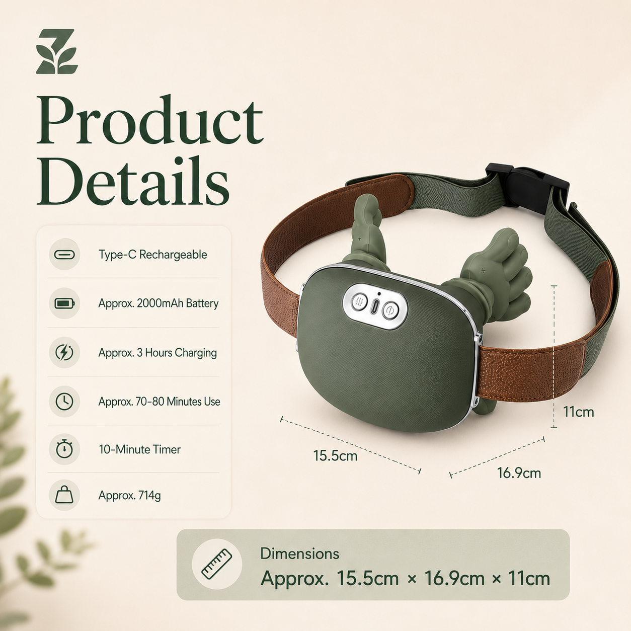 Zedanova cordless massager product details specifications and dimensions