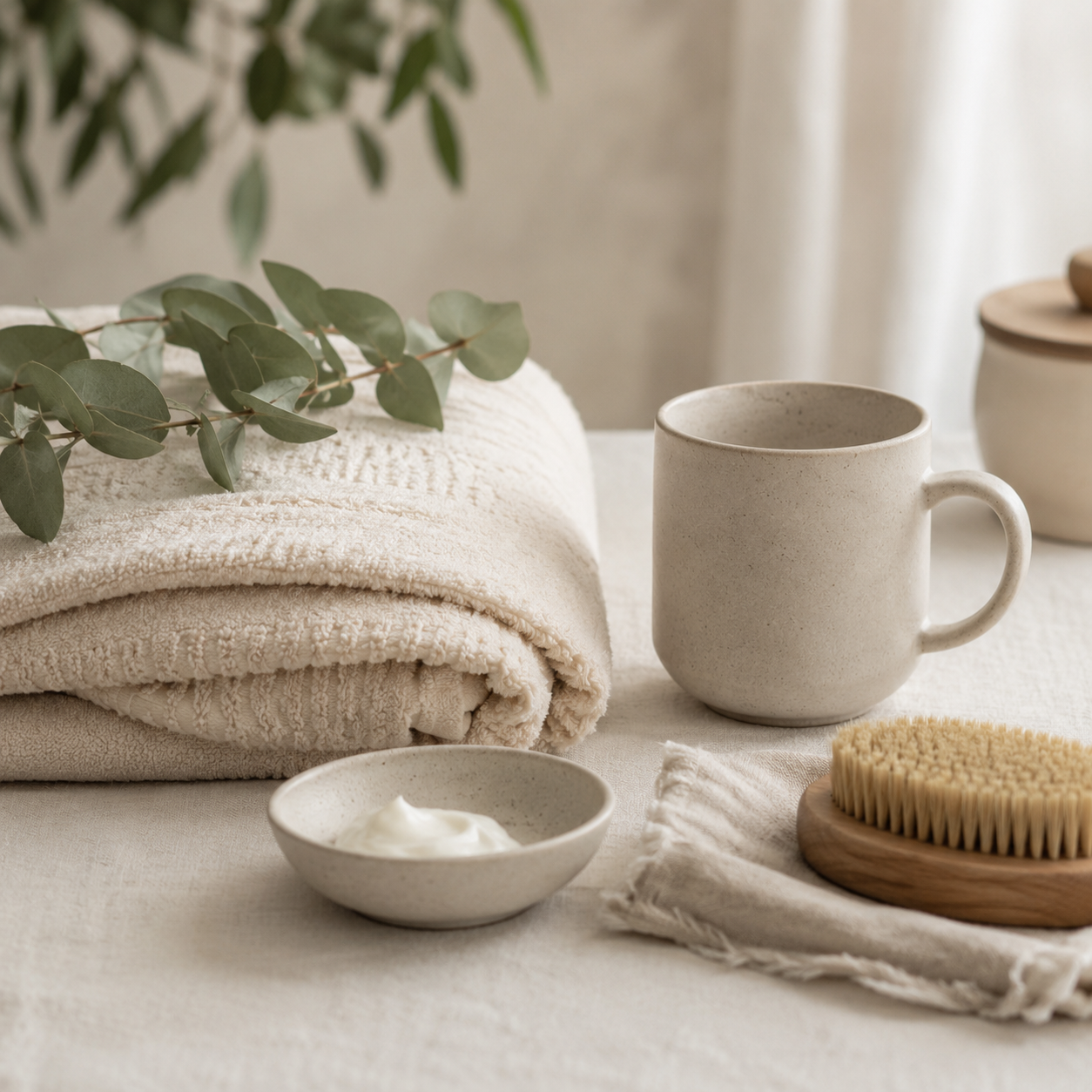 Soft wellness textures and self-care setting